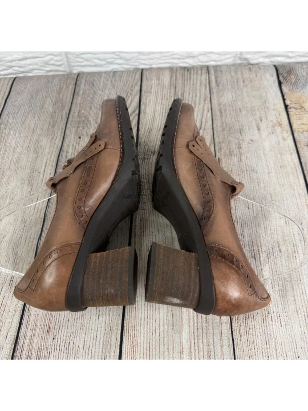 Earth Tassel Loafer Heels Stacked Block Heel Brogue Detail Sundowner Cinnamon 8B